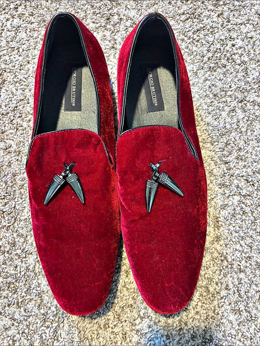 Men’s Velvet Loafers in Red Size 15